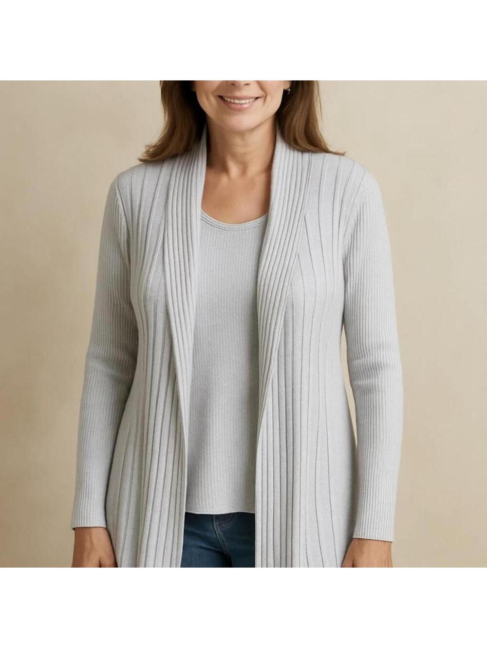 Women's Grey and White Cardigan